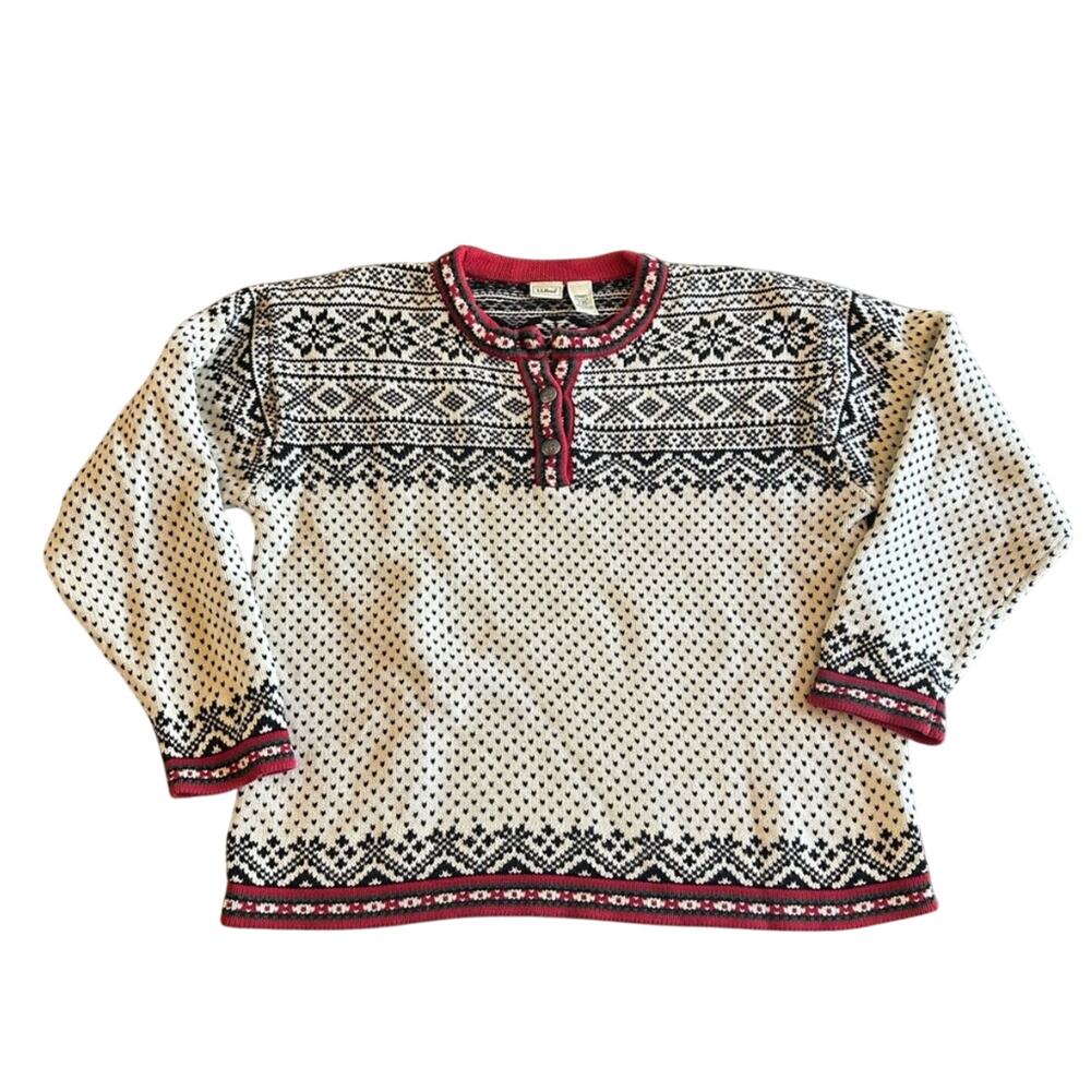 L.L.Bean Fair Isle Sweater Women’s 3X Cozy Nordic Knit Black Winter Cottagecore - Picture 3 of 4